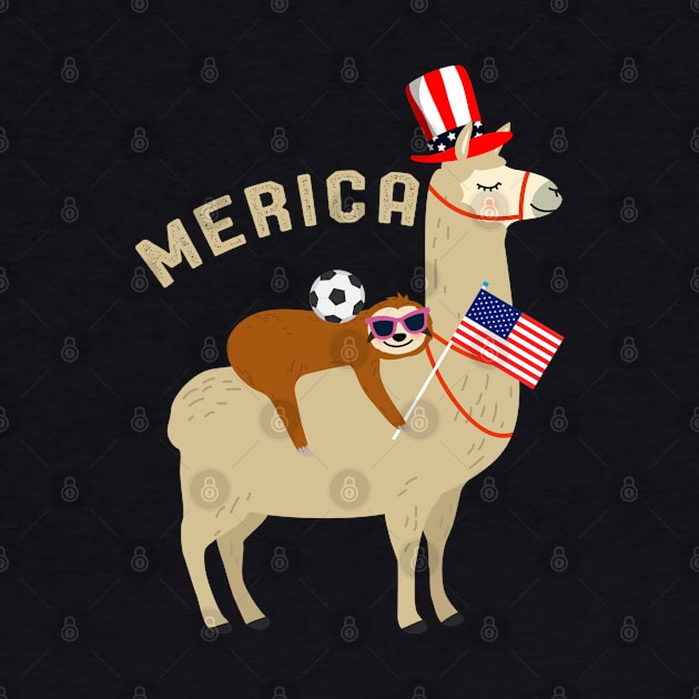 4th of July Soccer Player Gift Sloth Riding Llama Celebrating Amercia Independence Day Gift by kaza191